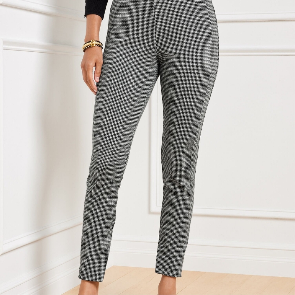 Talbots Size Large Houndstooth Ankle-zip Pull-On Leggings